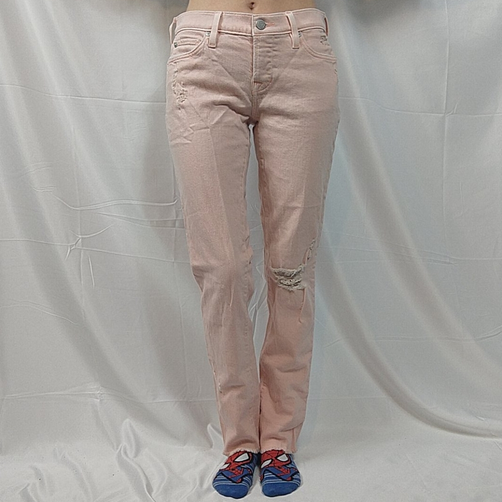 Pink jeans slightly ripped